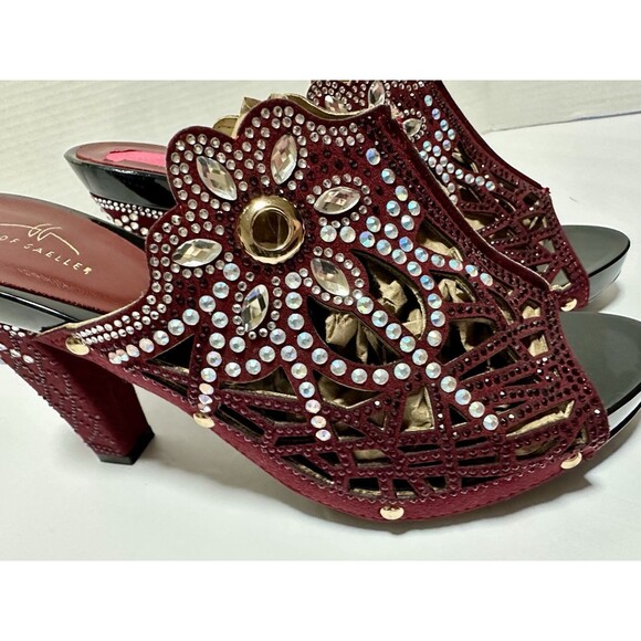Grande Gaeller High Heel Rhinestone Burgandy Red Size 9 - Picture 3 of 11